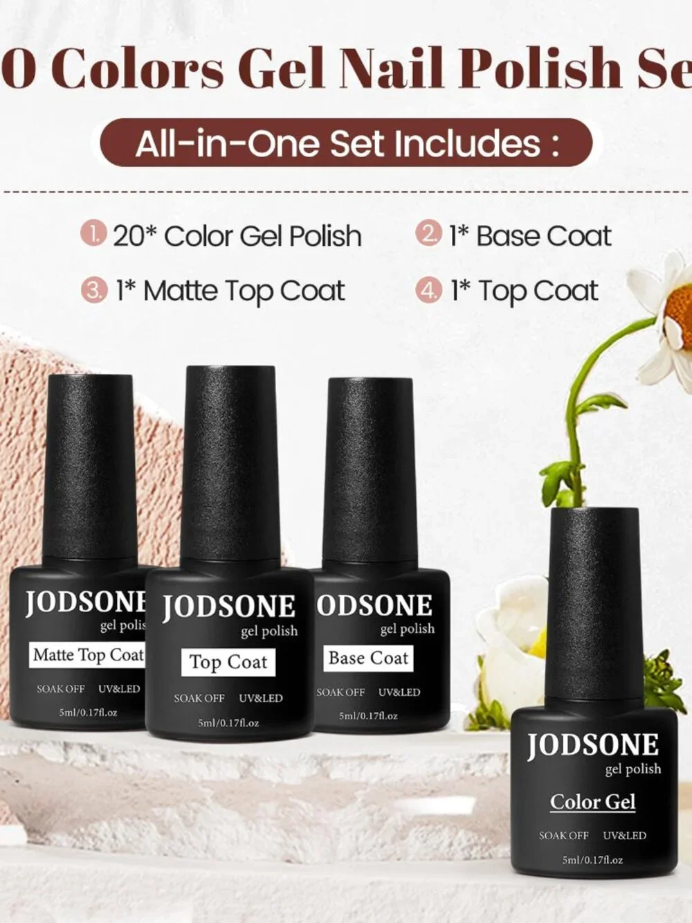 JODSONE 23 PCS Gel Nail Polish Set with Base Glossy and Matte Top Coat Multicolo